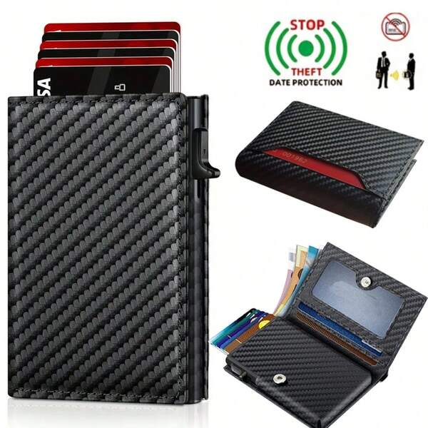 OBCREATOR Men's Slim RFID Blocking Carbon Fiber Wallet With Automatic Pop-Up Mechanism, Metal Snap Button & Multi-Compartment Design - Secure Credit Card Holder, Cash Pocket, -Theft, Ideal Gift For Men (Black) - & Watches, Durable Everyday Carry Wallet, Perfect For Christmas/Valentine's/Father's Day, Sleek & Functional With RFID Blocking Tech, Wallet For Men, Card Holder Wallet