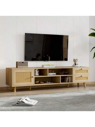 Low TV Cabinet Multiple Storage Functions, Wood ed Particleboard, Open Space Ladder Compartments, Accommodates Up To 70 Inch TVs, 173 38 48 Cm view 2