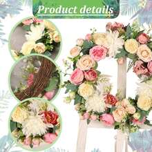 16 Inch Artificial Rose And Peony Wreath, All-Purpose Floral Decor For Home Hotel Wedding Indoor Outdoor Garden