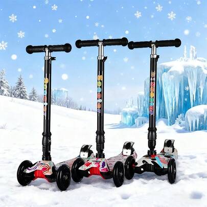 1pcs Upgraded and Reinforced Scooter with Adjustable Height, Foldable Design, Illuminated Wheels – Perfect for Kids Aged 3 to 12,Las ruedas brillan