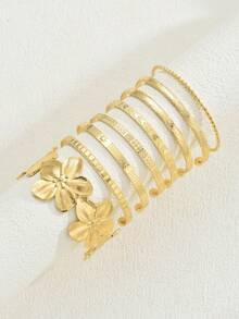 8/12pcs Fashion Metal Textured Heart Shape Bangle Bracelet Set, Boho Adjustable Layered Wristband, Suitable For Daily & Party Wear, Ideal Gift For Friends & Family - Gold - View 8