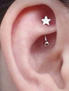 CIZME 1PC Cartilage Earrings For Women Men 16G Stainless Steel Silver Earring Rook Piercing Jewelry Curved Barbell Helix Daith Earrings Spiral Twisted Stud Earrings Butterfly Moon Star Flower Ear Piercing Jewellery For Helix Cartilage Tragus For Woman Man Daily Wear Woman Gift