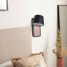 Alpinaluz Moderne Nachttisch-Wandleuchte aus schwarzem Metall und Holz mit verstellbarem 6-W-LED-Strahler und Schalter – ideal für Schlafzimmer