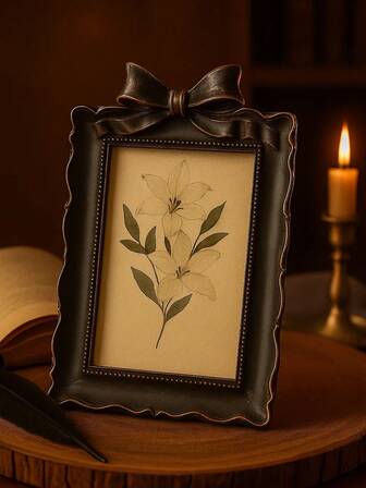 1PC Ribbon Design Photo Frame, Vintage Gold Or Black-Gold Picture Frame For Tabletop Or Shelf Display, Elegant Home Photo Holder (Two Colors Available)