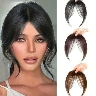 1 Piece Women's Clip-On Bangs-Heat-Resistant Synthetic Fiber, Natural Straight Hair Effect, Easy Clip-On Design, Suitable For Daily, Work, Party, Date-Dense Texture Adds Layering, Suitable For All Light Colors And All Kinds Of Hairstyles, Quick Modeling, Seamless Integration, Dedicated To Busy Women