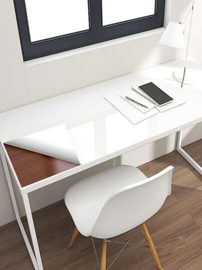 1卷白色亮白色厨房乙烯基自粘纸壁纸PVC珠光膜防水壁纸，适用于橱柜、桌子和防水门，房间DIY自粘白色衣柜厨房高光泽粘贴家具墙贴