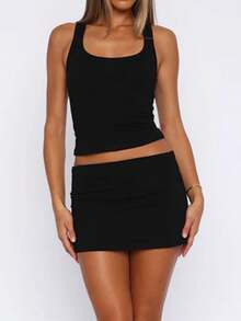 Fold Over Mini Skirts For Women Y2k Low Rise Bodycon Sweat Short Skirt Cute Going Out Micro Mini Skirt Streetwear - màu đen - Xem 3