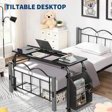 Mesa de sobrecama con ruedas, carro de computadora para portátil de 31.5 pulgadas/47.24 pulgadas, mesa sobre la mesa de cama, altura ajustable y longitud para uso en el hospital y el hogar - Negro 47,24 pulgadas - Ver 3