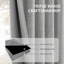 Blackout Linen Curtains 84 Inches 2 Panels Set, Back Tab And Rod Pocket Long Drapes Bedroom Living Room Darkening Curtain With Thermal Insulated Liner 52x84 Inch, Linen