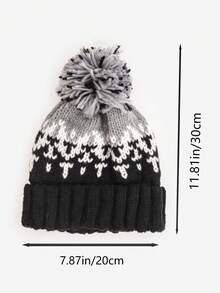 1 gorro de malha quente e versátil com blocos de cores e pompons coloridos, ideal para uso diário no outono/inverno, à prova de vento e quentinho, ótimo presente para homens. - Multicolorido - Ver 3