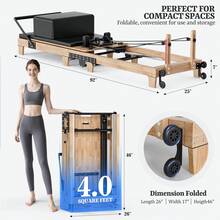 Solid Wood Home Pilates Reformer 91" Foldable Gym Equipment With Adjustable Height, 500LBS Capacity, Jump Board & Anti-Slip Wheels For Total Body Toning - trắng - Xem 6