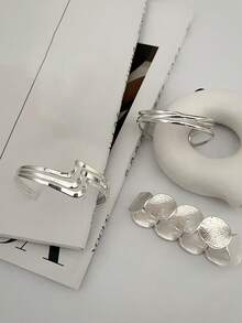 3pcs/Set Vintage Punk Geometric Line Design Bangle Bracelet Set, Fashion Accessory For Dates, Parties, Festivals, Birthdays, Everyday Wear