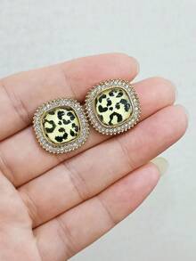 LADYCOCO 1 Pair Fashionable Luxury Leopard Print Rhinestone Stud Earrings, Suitable For Women's Daily Wear