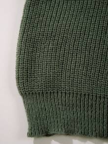 Oversized Loose Casual Textured High Street Unisex Knitted Sweater, Minimalist Design, Round Neck, Long Sleeve, Autumn/Winter - Màu xanh Ô liu - Xem 7