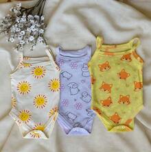 Set Of 3 Strappy Bodysuits With Assorted Prints, 100% Cotton, Baby Bodysuits, Clothes For Layette, Maternity, Cool Summer Tank Tops, Kids' Jumpsuits, Bodysuit Sets - ASSORTED PRINTS (you Can't Choose) - View 3