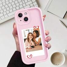 1pc Customized Personalized Pattern Silicone Lens Protection Phone Case, Suitable For Apple 16, 15, 14, 13, 12, 11 Pro Max Series, Cat, Floral, Bright Pink, Burgundy Red, Fashion, Colorful, Matching Phone Case, Minimalist Custom, Personalized, Unique, Suitable As Birthday, Holiday, Father's Day, Thanksgiving, Halloween Gift For Friends, Family, Girlfriend - Pink - View 3