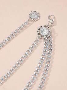 1pc Hollow Round Flower Decor Asymmetrical Waist Chain Belt Party Halloween Summer, School Fall, Autumn, Halloween - 銀色 - 查看 3