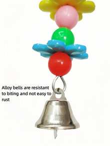 1 pieza Colgante de campana con flor de cuentas redondas de colores para loro, juguete para morder de loro, juguete de campana para morder de loro, cuerda para morder colgante de jaula de pájaros, accesorios de jaula de pájaros, suministros para pájaros