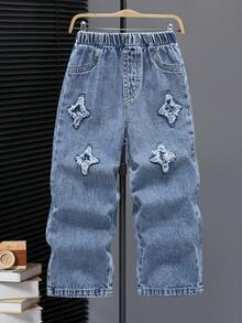 بنطلون جينز مطبوع بنجوم للأولاد بطراز كاجوال شارع، بتصميم مهترئ، مناسب للخارج، العودة إلى المدرسة، التنقل، التجمعات الاجتماعية، الربيع/الصيف/الخريف/الشتاء