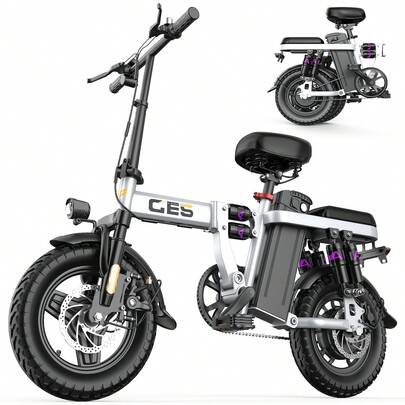 Adult Folding Electric Bicycle, 500W Peak Motor, 48V And 15AH Battery, 32 Miles/Hour, 14-Inch * 4.0-Inch Kenda Fat Tires, Suitable For Commuting, Streets, And Campuses