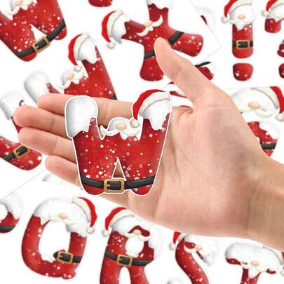 6 张圣诞帽字母贴纸，节日圣诞老人字母贴纸 - 非常适合手工制作、标志贴花、笔记本、杯子、节日和家居装饰、圣诞礼物