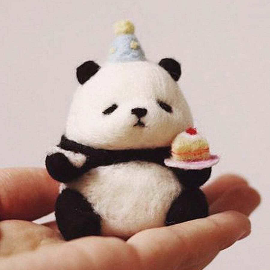 1 Set Panda Cake Felt Craft Kit For Beginners, DIY Wool Felt Animal Material Set (Suitable For Adults), Felt Art Project Gift - Multicolor - View 1