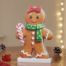Christmas Gingerbread Man Figurines With Candy Cute Shelf Ornament Table Decor For Home Holiday Decoration - Orange - View 5