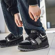 Fashionable Couple Retro Skateboard Sneakers, Thick Rubber Sole, All-Season Wear, Low-Top Lace-Up - Black - View 8