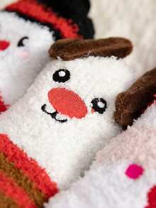 3 Paar Unisex & Familien Weihnachts Korallenfleece Warme Lange Socken, Herbst/Winter