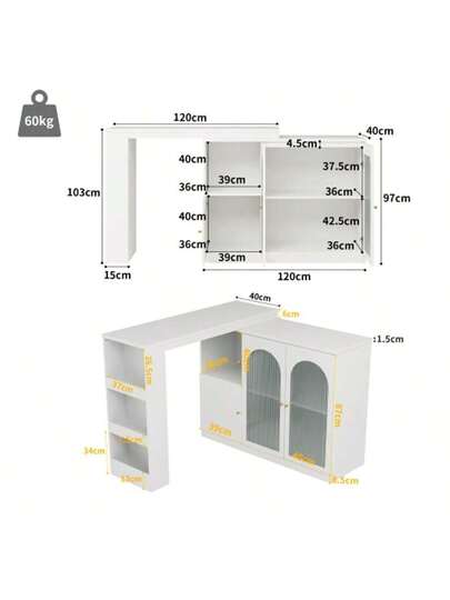 360° Rotating Bar Tafel (Main Body 120 40 97 Cm), Moderne Wit Dining Furniture, Multifunctional Storage Cabinet Glass Door view 2