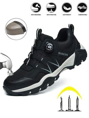 UMBURLLY 1 par randiga enkla skyddsskor, vävd materialmix, kros- och punkteringssäkra, knappdesign, lämpliga för hem, utomhus, kontor, alla årstider