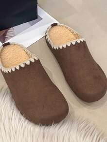 Women's Retro Versatile Simple Thermal Lined Sheepskin Birkenstocks Slippers, Fashionable Casual Slip-On Sheepskin Patchwork Fluffy Slide Sandals For Autumn/Winter - Coffee Brown - View 6