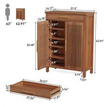 LITTLE TREE Narrow Storage Shoe Rack With Louvered Doors, 5-Tier Wooden Shoe Cabinet With Drawer, Freestanding Slim Shoe Cabinet Shoe Organizer For Entryway, Hallway, Closet, Bedroom, Living Room, Brown - Nâu nhạt - Xem 8