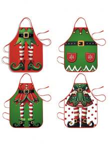 طقم أربع قطع من المآزر الخاصة بعيد الميلاد، يشمل مئزر طبخ مطبخ جميل، مئزر بنمط بابا نويل والثلجي، مئزر طبخ مطبخ قابل للتعديل، ومئزر طباخ نسائي ممتع - متعدد الألوان - مشاهدة 6