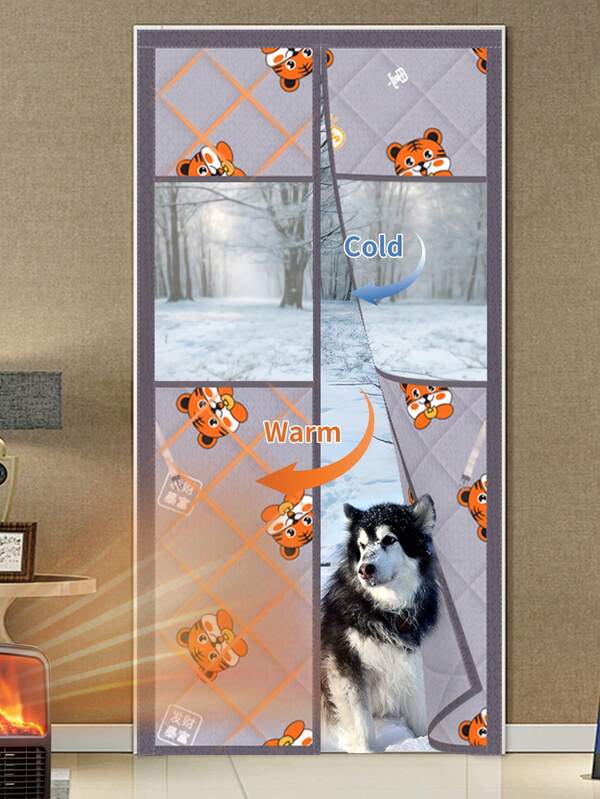 1pc Magnetic Thermal Door Curtain With Visible Window - Winter Door Insulation Cover, Blocks Cold/Hot Air, Windproof, Self-Closing, Suitable For AC Room, Kitchen, Bedroom, Back Door, Living Room