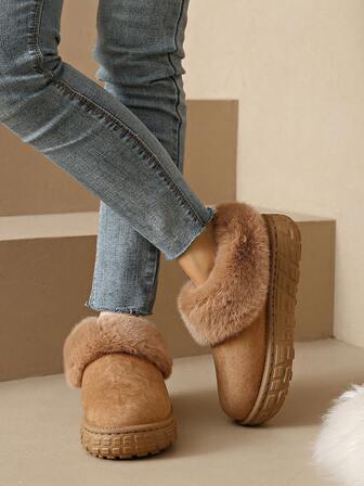 Women's Fashionable & Cute Plush Closed Toe House Slippers, Comfortable & Warm Soft-Sole Indoor Shoes, Retro Thick-Sole Non-Slip Durable Thermal Slippers, Essential Daily & Home Indoor Wear, Brown Plush Decor Stylish & Versatile Footwear, Rubber Sole Non-Slip & Durable, Easy To Slip On