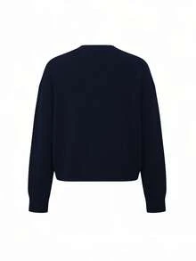 Knit Mix 優雅法式寬鬆針織開襟衫 女款圓領素色毛衣 休閒外套 適合聖誕節、感恩節、秋冬季節 - 藏藍 - 查看 2