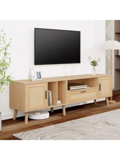Low TV Cabinet Multiple Storage Functions, Wood ed Particleboard, Open Space Ladder Compartments, Accommodates Up To 70 Inch TVs, 173 38 48 Cm view 4