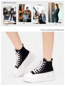 Alan Vincent [Free Return/Exchange][Casual Canvas Shoes Series]New Women's High-Top Lace-Up Canvas Shoes Women's Platform Casual Shoes Comfortable And Fashionable Shoes Student Shoes Casual And Versatile[The Size Runs Small, So We Recommend Choosing One Size Up.]