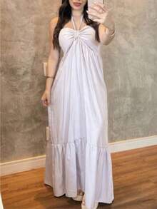Women's Long, Flowy Strapless Dress With Tie Detail - 白色 - 查看 1