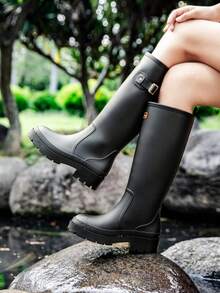 Fashionable Buckle High-Top Rain Boots, Korean Style Waterproof Boots, Women's Rainboots, Snow Boots, Motorcycle Boots