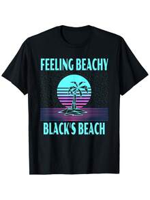 Divertida vacación en la playa de Black'S - Camiseta genial de palmera.% Algodón. Impresión de un lado. Camiseta negra de manga corta. Feliz Regalo de Pascua para Familia y Amigos. Tallas S-. 1 pieza. Peso de la tela 180g - Negro - Ver 6