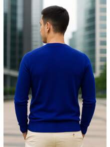 Men's Cold Weather Blouse | Men's Knitted Sweater | Winter Knitted Wool Pullover Long Sleeve V-Neck - 寶藍色 - 查看 6