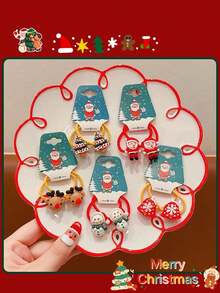 10pcs/Set Girls Cartoon Christmas Santa Claus, Snowman, Reindeer Hair Scrunchies, Elastic Hair Ties, Princess Hair Accessories
