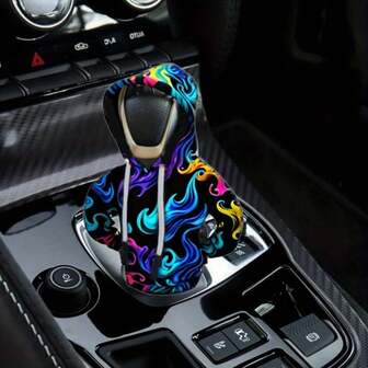 1pc Colorful Flame Hoodie Gear Shift Knob Cover - Fashionable Car Accessory, Comfortable Manual Gear Shift Knob Sweatshirt