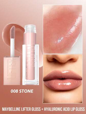 Maybelline 美宝莲立体唇彩+透明质酸唇彩，008 STONE，高光泽丰唇效果，提升丰盈度，持久光泽，持久保湿，唇部提升，强光泽度，持久保湿，透明质酸滋养，闪亮效果，不粘腻配方，适合所有人，日常化妆必备