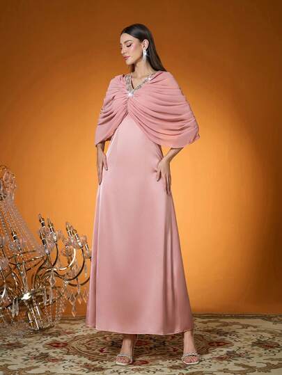 Mgiacy-Pop, Nuevo Llegado, Señora, Color Liso, Tejido, Artesanía de Diamantes con Cuentas, Vestido Árabe