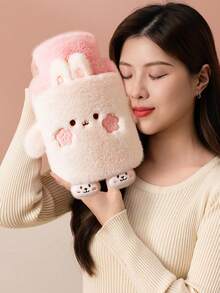 1 pieza Bolsa de agua caliente de piel sintética premium de 1000ml para alivio del dolor y comodidad - Perfecto para cuello, espalda, hombros, piernas y calambres menstruales, para calentar el vientre/manos/útero, Set de 2: Bolsa de agua caliente de PVC + 1 funda de peluche a prueba de explosiones