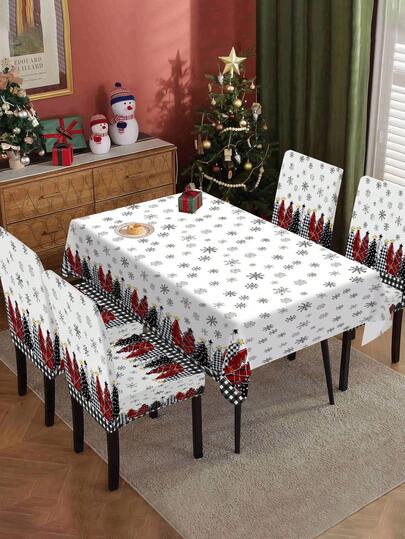 Coprisedia natalizio elasticizzato, tovaglia in poliestere, copri schienale di sedie con motivi di alberi di Natale e fiocchi di neve, lavabile per sala da pranzo, casa, ristorante, decorazione cucina (1 pezzo/4 pezzi/6 pezzi/7 pezzi/20 pezzi)
