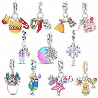 1 Silver-Plated Gourmet Party Pendant, Tucker Gourmet Pendant, Rose Ball Pendant, Melody In Bloom Pendant, Glittering Feather Pendant, Feast Pendant, Brilliant Fireworks Pendant, Party Mask Pendant, Starry Sky Drink Pendant, Musical Ball Pendant, Carnival Party Pendant. Perfect For DIY Jewelry Bracelets And Necklaces, Also An Excellent Choice For Couples' Jewelry Gifts.